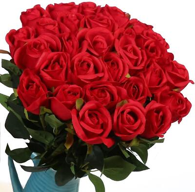 #ad 10 Pcs Flores Artificiales Rosas De Seda Ramo De Nupcial Falso Tallo Recto Rojo $12.99