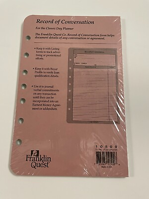 #ad Franklin Quest Planner REFILL Record of Conversation #10500 CLASSIC Day Planner $12.99