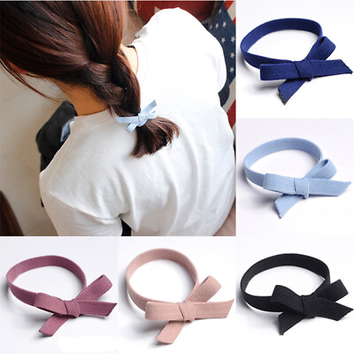 #ad 1Pcs Solid Color Bow Knotted Hair Rubber Band Hair Ties High Elastic Hair Rope C $0.99