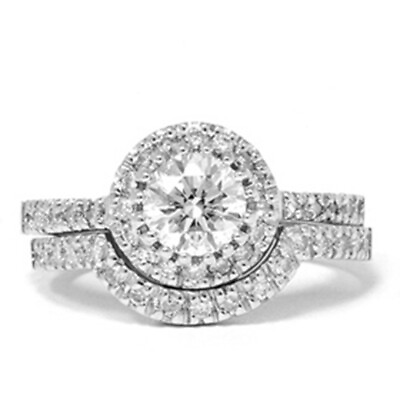 #ad 1 1 2 Carat Enhanced Diamond Halo Engagement Wedding Ring Set Matching Band 14k $1874.99