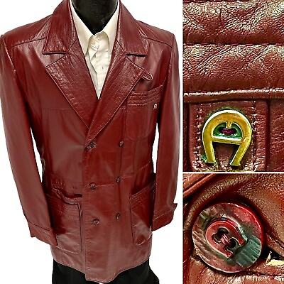 #ad Vtg Etienne Aigner OXBLOOD Leather Double Breasted NORFOLK Belted Back Jacket 38 $299.99