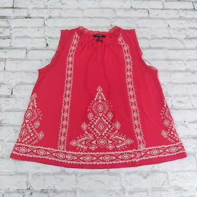 #ad Miss Me Top Womens Small Red Embroidered Sleeveless V Neck Aztec Boho $17.99