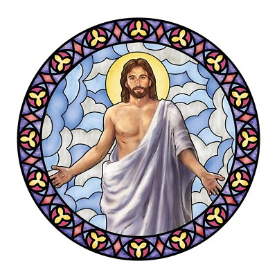 Risen Christ Stained Glass Static Decal Vinyl SIZE: 5 3 4quot; Dia $14.99