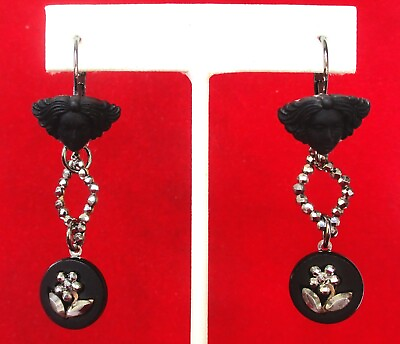 #ad Pair of Vintage Earrings Consisting of Antique Black Glass amp; Cut Steel Beads $195.00