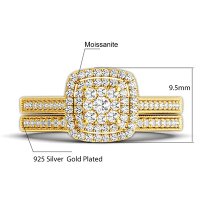 #ad 2pcs 925 Engagement Ring 14k Gold Plate Bridal 2Ct Round Cut Lab Diamond Jewlery $85.00