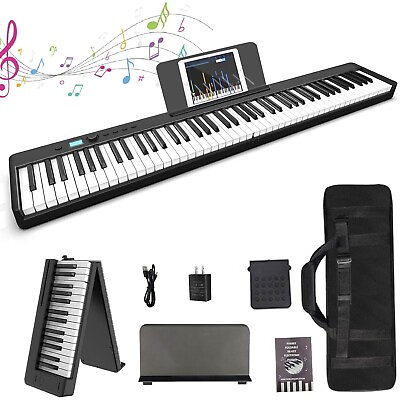 88 Key Fold Electric Piano Keyboard Portable Semi Weighted Full Size Key w Pedal $118.29