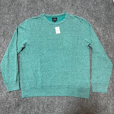 #ad NEW J Crew Sweater Mens Large Green Fleece Cotton Blend Pullover Ribbed Hem Cuff $29.99