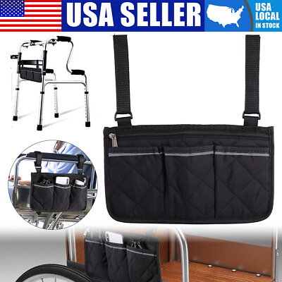 #ad New Outdoor Wheelchair Side Pocket Organizer Holder Pouch Armrest Storage Bag $7.96