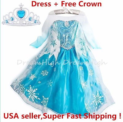 Kids Girls Dress Frozen Elsa Anna Party costume Princess Free Crown 2 10Y #ad $15.98