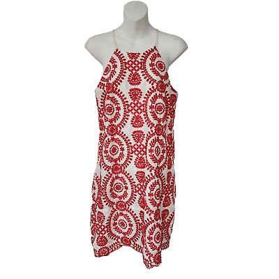 #ad Red Embroidered Halter Dress $24.00