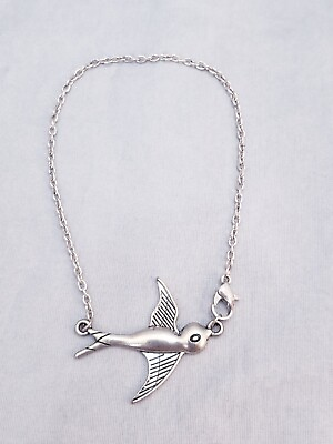#ad Flying Floating Bird Theme Charm Silver Tone Chain Anklet $8.00