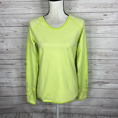 Title Nine Womens Switzer Long Sleeve Top Size Small Lime Green Micro Striped $34.99