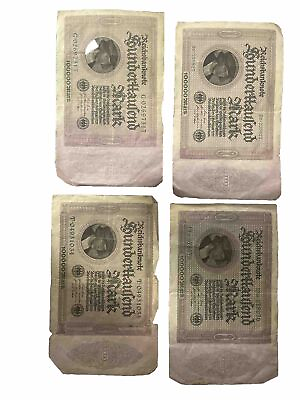 #ad Lot Of 4 1923 Germany Banknote 100000 Mark P 83 A Circulated 7.5 Inches By 4.5 $13.99