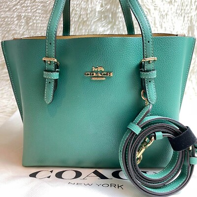 #ad Coach C4084 Mollie Double Face Pebbled Leather Tote Bag Electric green Used $189.24
