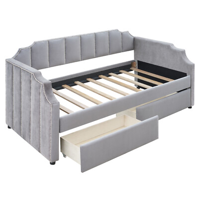 #ad Upholstered Daybed with Storage Drawers Twin Size Platform Sofa Bed Furniture US $489.99