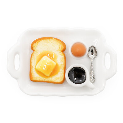 #ad 1:12 Miniature Buttered Toast w Egg Coffee Breakfast Set Kitchen Food Dollhouse $7.69