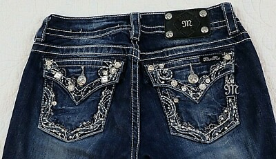 #ad Miss Me Boot Cut Jeans Women 27 Long Rhinestones Embroidery JP5910B 33quot; Inseam $28.99