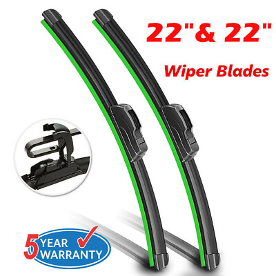 #ad 22quot; amp; 22quot; Front Windshield Wiper Blades J HOOK Bracketless OEM Quality Jointles $7.88