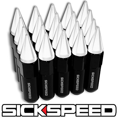 #ad SICKSPEED 20 PC BLACK WHITE SPIKED ALUMINUM 60MM LUG NUTS 12X1.5 L07 $56.00