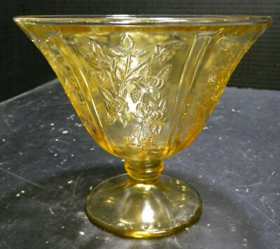 #ad Vintage Embossed Cabbage Rose Amber Depression Glass 5quot; Candy Dish Excellent $21.99