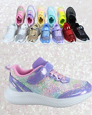 Youth Girl#x27;s Kid#x27;s Slip On Strap Glitter Sneakers Athletic Walking Shoes NEW $19.99