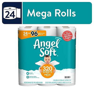 Angel Soft Toilet Paper 24 Mega Rolls = 96 Regular Rolls 2 Ply New $15.46