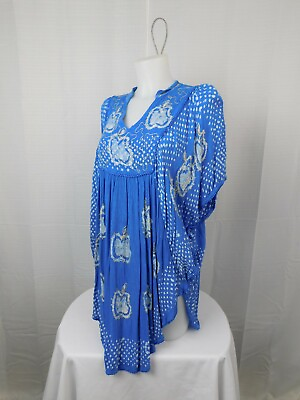 #ad Highness Embroidered Tunic Top Hippie Boho Look One Size Blue #6656 $7.50