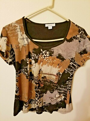 #ad dressbarn womens top size L London floral cap sleeve some silver studs on bridge $9.65