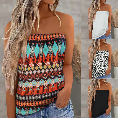 #ad Women Strapless Bandeau Boob Tube Tops Ladies Beach Blouse T Shirt Summer Cami $13.79