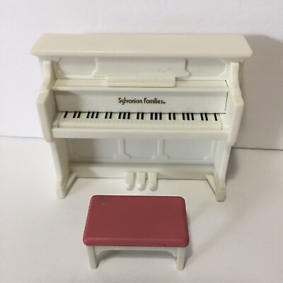 #ad Sylvanian Families Calico Critters White Piano With Burgundy Bench $11.05