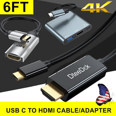 6FT USB Type C to HDMI Cable HDTV TV Adapter Converter For MacBook Android HOT $8.54