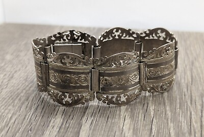 #ad Vintage Victorian Industria Argentina 925 Silver Lace Panel Bracelet 6.5quot; $79.99