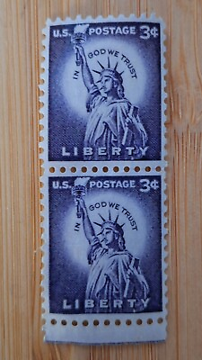 #ad RARE UNUSED Statue of Liberty 3 Cent US Postage Stamp Block of 2 Stamps $750.00