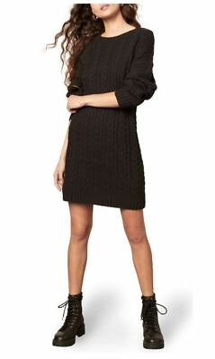 #ad BB Dakota Steve Madden Miss Mood Long Sleeve Sweater Dress Black Womens M NEW $29.40
