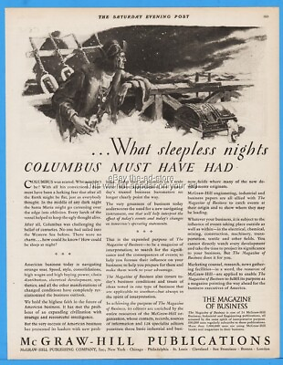 1929 McGraw Hill Publications Christopher Columbus Sailing Ship C Hicks Art Ad $13.49