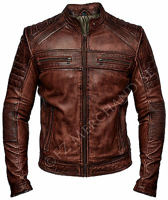 #ad Mens Biker Vintage Motorcycle Distressed Brown Cafe Racer Leather Jacket $99.99