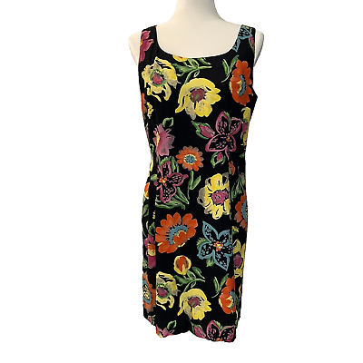 #ad Rabbit Rabbit Rabbit Vintage Colorful Graphic Floral sleeveless Sheath Dress 14M $22.99