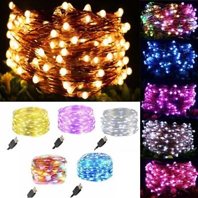 50 100 LED Copper Wire USB Plug In Micro String Lights Party Static Fairy Light $10.11