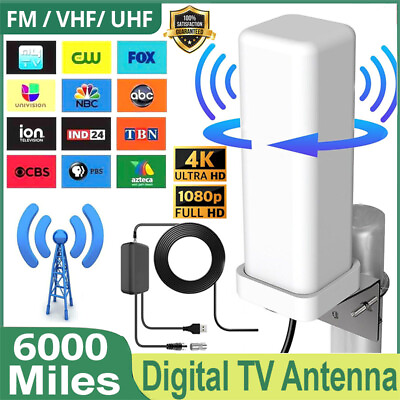 #ad 6000 Miles 4K 1080P Outdoor Amplified HDTV Digital TV Antenna Long Range VHF UHF $19.99