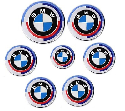7PCS 50th Anniversary For BMW Emblem Centre Caps Badges Set 82mm 74mm 68mm 45mm #ad $29.99