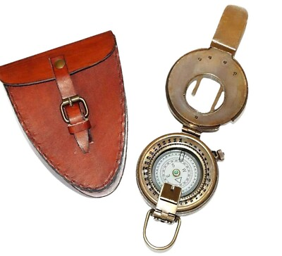 Nautical Finish Military Antique Compass With Leather Case Pocket Vintage Gift $36.00