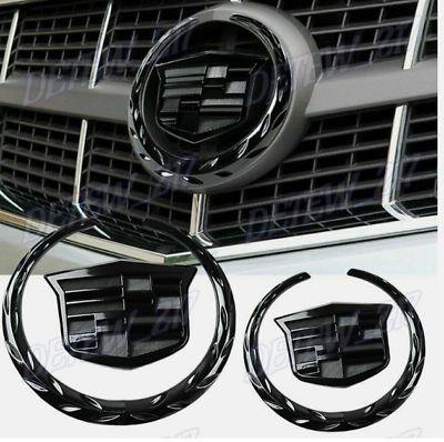 X2 Black for Cadillac Front Grille Rear Trunk Lid Badge Emblem Escalade SRX XTS #ad $51.90