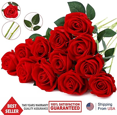 #ad 20× Red Silk Roses Artificial Flowers Realistic Bouquet Home Decor Xmas Gifts US $19.99