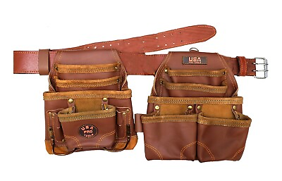 #ad 2 14 PKT CARPENTER ELECTRICIAN FRAMERS LEATHER TOOL ADJUSTABLE RIG POUCH W BELT $59.95