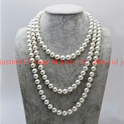 #ad Genuine 8MM White South Sea Shell Pearl Round Beads Long Necklace 50quot; $8.54