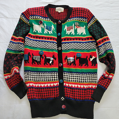 #ad Vintage Susan Bristol Sweater Scottie Dog 1992 Button Cardigan Women Ramie $28.00