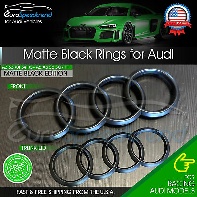 Matte Black Audi Rings Front Grill amp; Rear Trunk Emblem Logo A3 A4 S4 A5 S5 A6 S6 $27.99