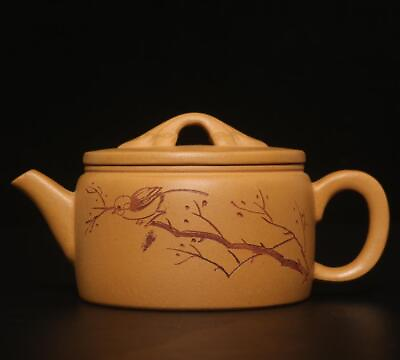 #ad Jiang Liming Signed Old Chinese Handmade Yixing Zisha Teapot w bird $159.99