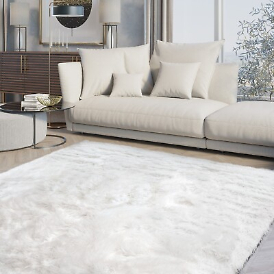 #ad RugBerry 6x9 ft Faux Fur Sheepskin Area Rug Soft Fluffy Indoor Shag Carpet White $156.87