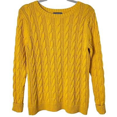 Lands#x27; End Drifter Women#x27;s Yellow Cable Knit Cotton Pullover Sweater M 10 12 $22.00